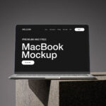 MacBook on Concrete Cube Mockup