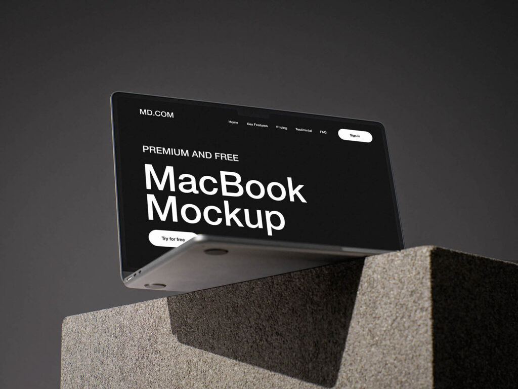 MacBook on Concrete Cube Mockup