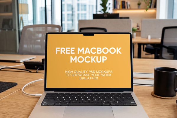 MacBook on Office Desk Mockup