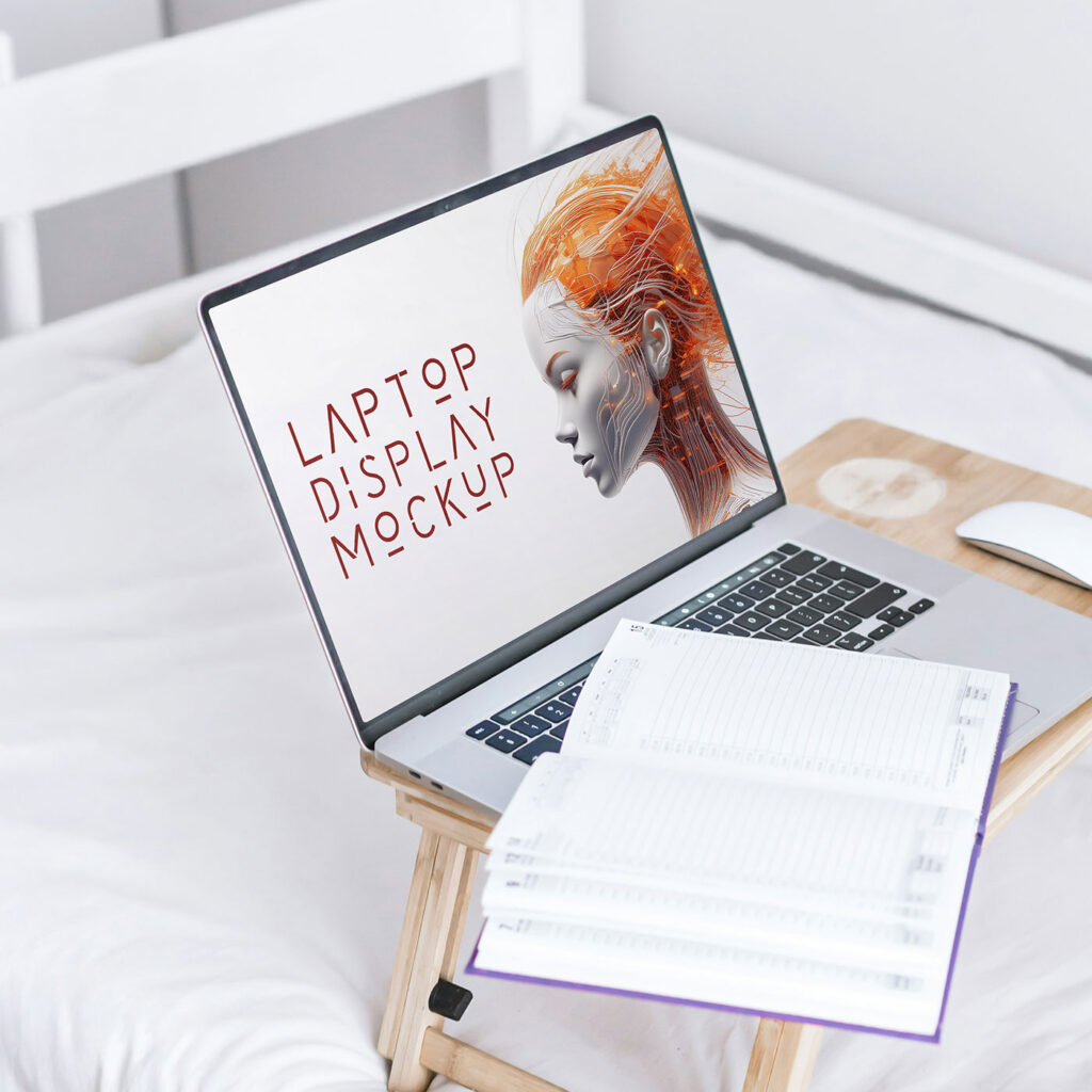 MacBook on Stand Mockup