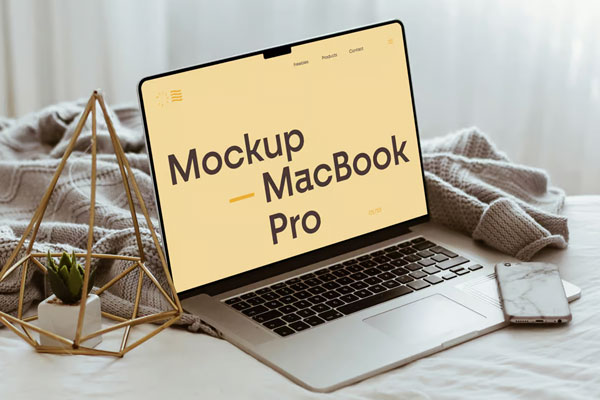 MacBook Pro Lying on Bed Mockup