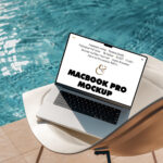 MacBook Pro Mockup at the Pool in Perspective Vision