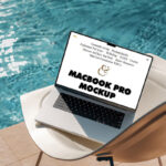 MacBook Pro Mockup at the Pool in Perspective Vision