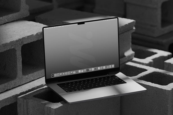 MacBook Pro Mockup on Bricks in Perspective Sight