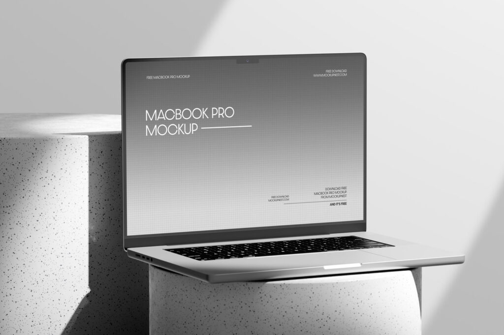 MacBook Pro Mockup on Round Podium