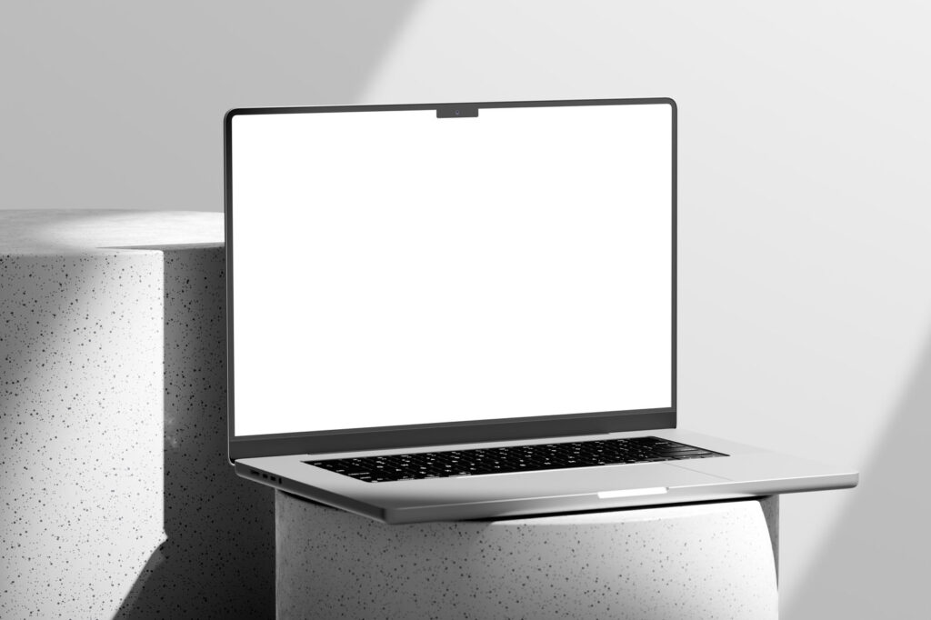 MacBook Pro Mockup on Round Podium