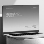 MacBook Pro Mockup on Round Podium