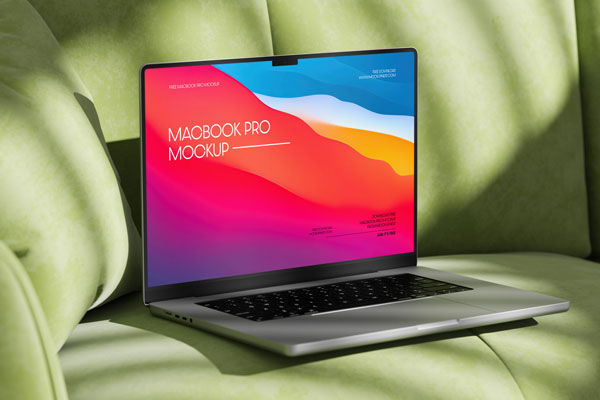 MacBook Pro Mockup on Sofa