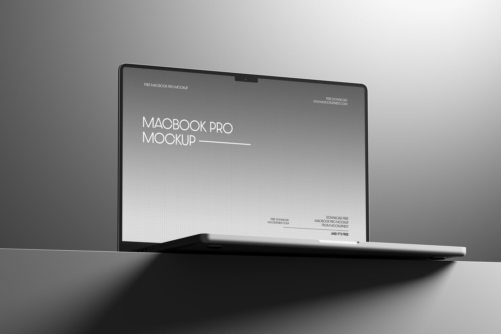 Free MacBook Pro Mockup with Dark Contrast Lighting PSD Template