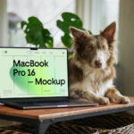 Macbook Pro Mockup with Doggy in Perspective View