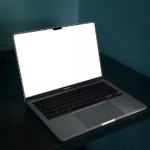 MacBook Pro on Black Table Mockup
