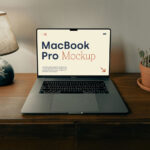MacBook Pro on the Wooden Dresser Mockup