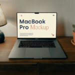MacBook Pro on the Wooden Dresser Mockup