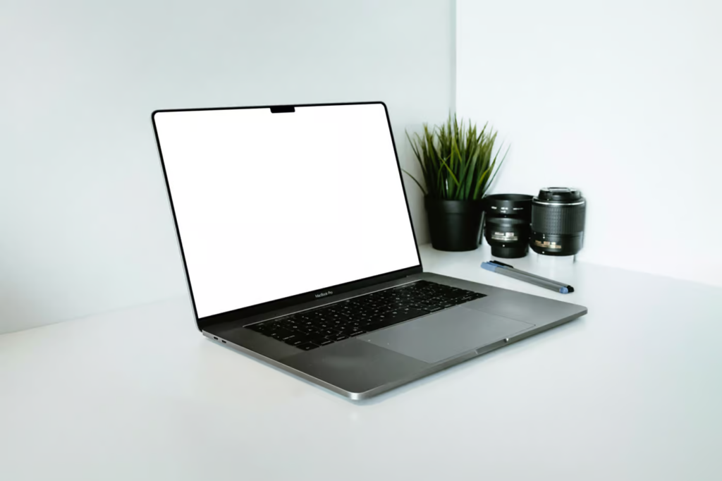 MacBook Pro on Wood Desk Mockup