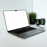 MacBook Pro on Wood Desk Mockup