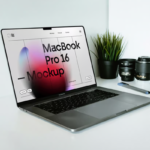 MacBook Pro on Wood Desk Mockup