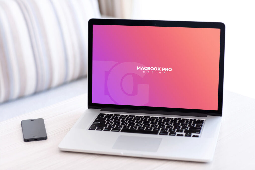 MacBook Pro with Retina Display Opened in Perspective View Mockup