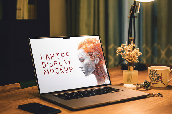 MacBook Screen with Lamp Mockup