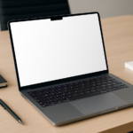 MacBook with Notch on Desk Mockup
