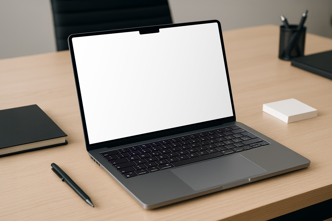 Free MacBook with Notch on Desk Mockup PSD Template