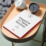 Magazine on Small Table with Internal View Background Mockup