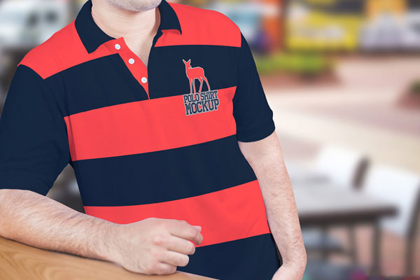 Man Wearing a Polo Shirt at the Bar Mockup