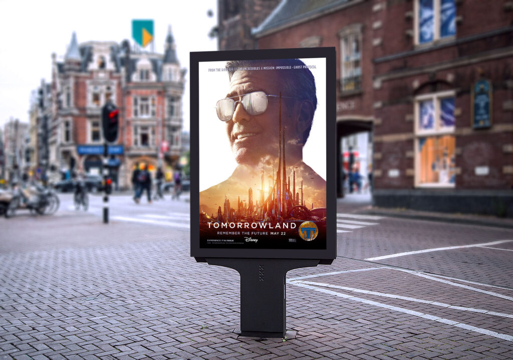 Market Vertical Outdoor Poster on Stand Advertisement Mockup