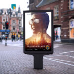 Market Vertical Outdoor Poster on Stand Advertisement Mockup