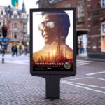 Market Vertical Outdoor Poster on Stand Advertisement Mockup
