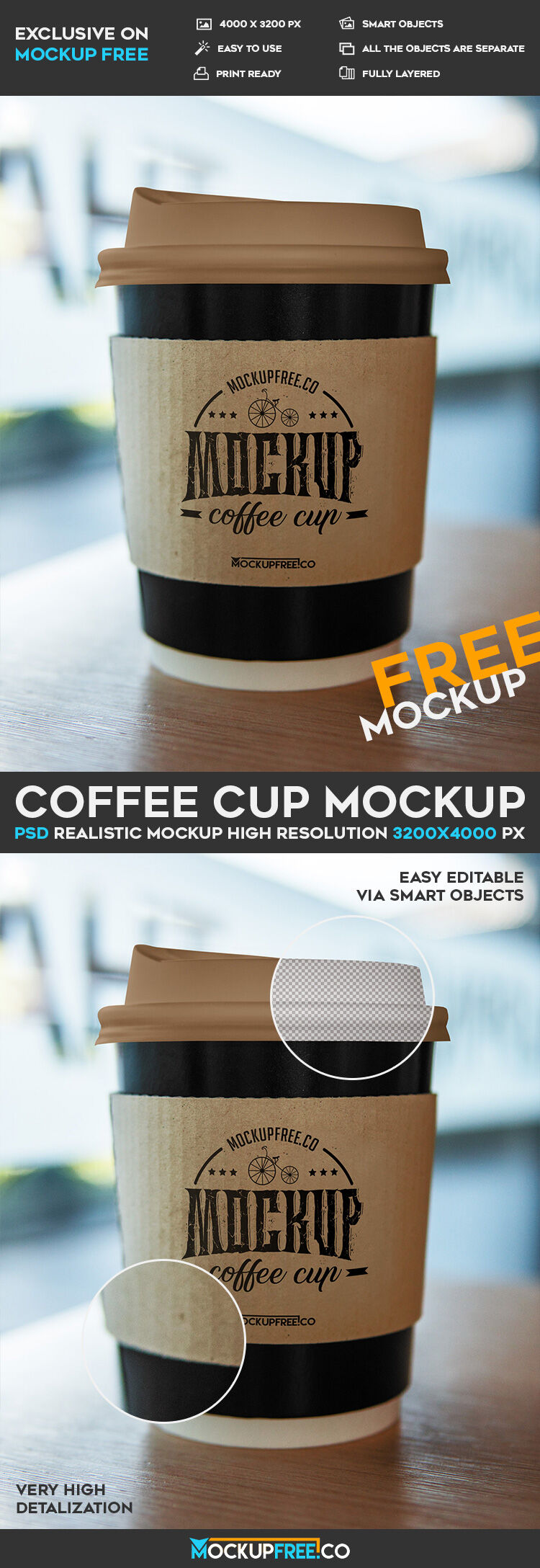 Medium Size Coffee Cup on the Table Mockup FREE PSD