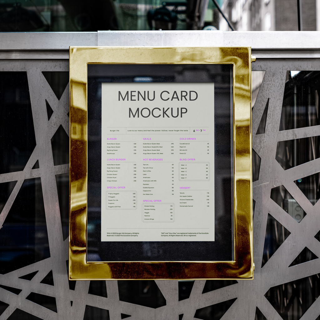 Menu Card on Metal Fence Mockup