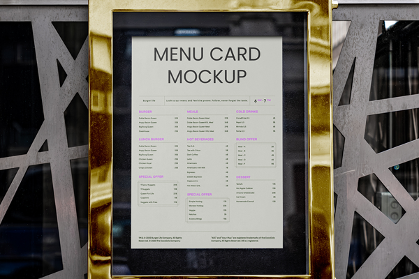 Menu Card on Metal Fence Mockup