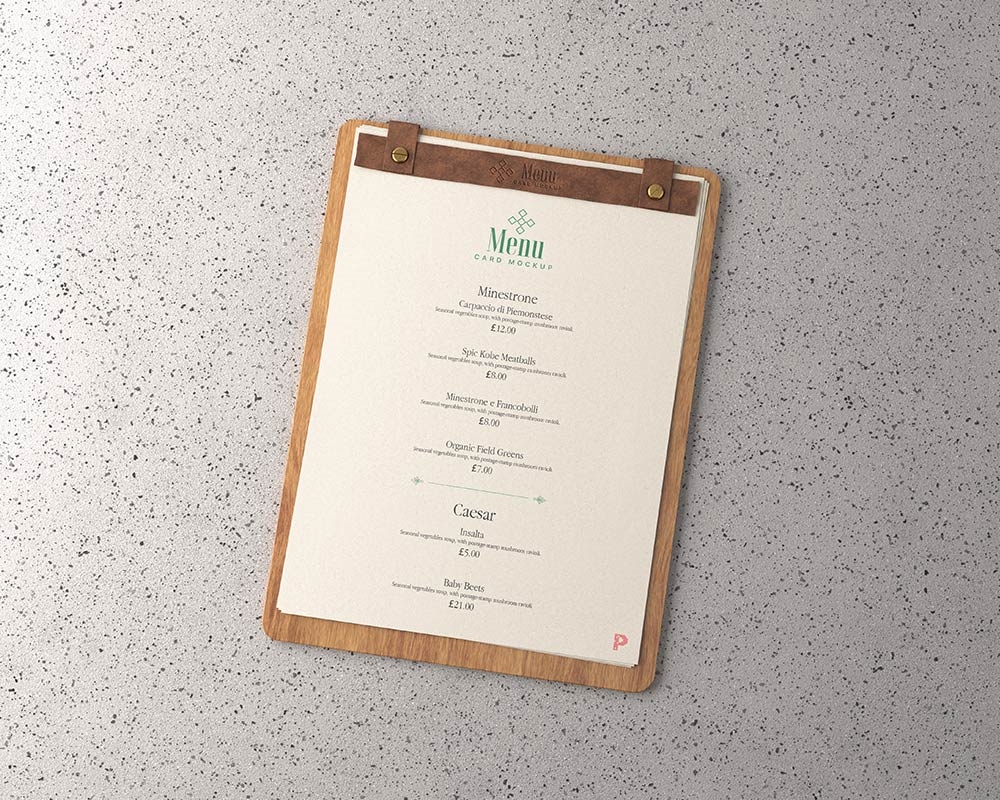 Menu Card on Wooden Board Mockup