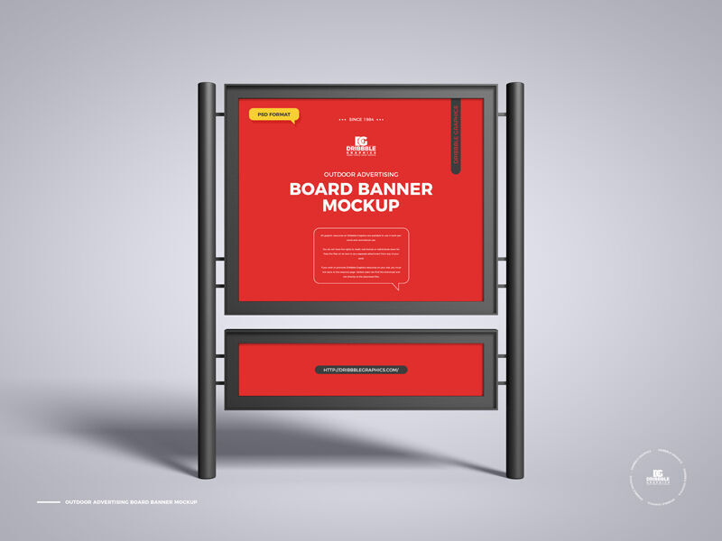 Metal Pole Advertising Banner Stand in the Front View Mockup