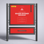 Metal Pole Advertising Banner Stand in the Front View Mockup