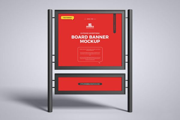 Metal Pole Advertising Banner Stand in the Front View Mockup
