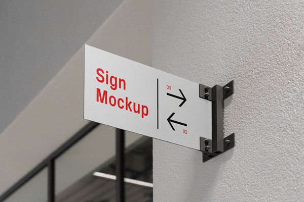Metal Sign Mockup on Wall in Perspective Sight