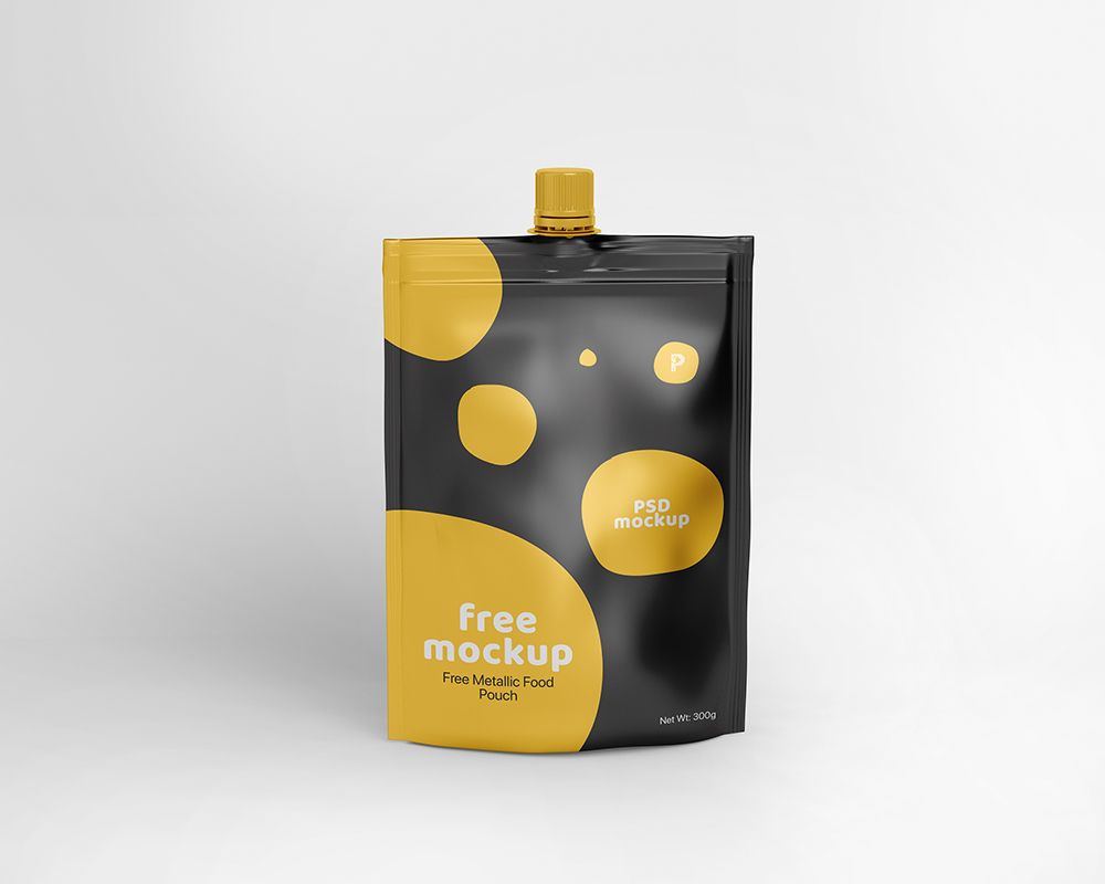 Metallic Stand-up Pouch Placed in a Plain Scene in Front View Mockup