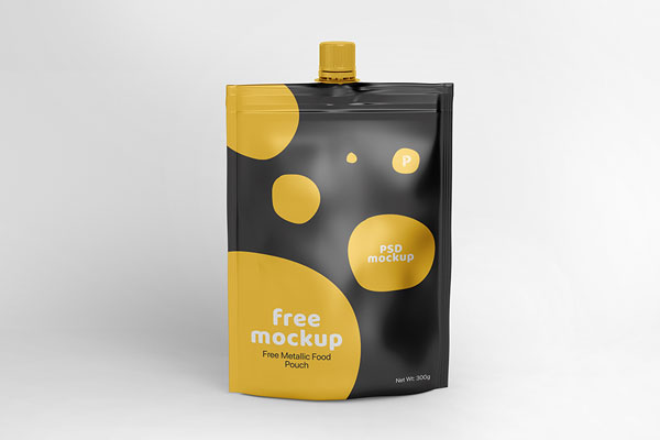 Metallic Stand-up Pouch Placed in a Plain Scene in Front View Mockup