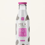 Milk Bottle in Shrink Sleeve Standing in Front View Mockup