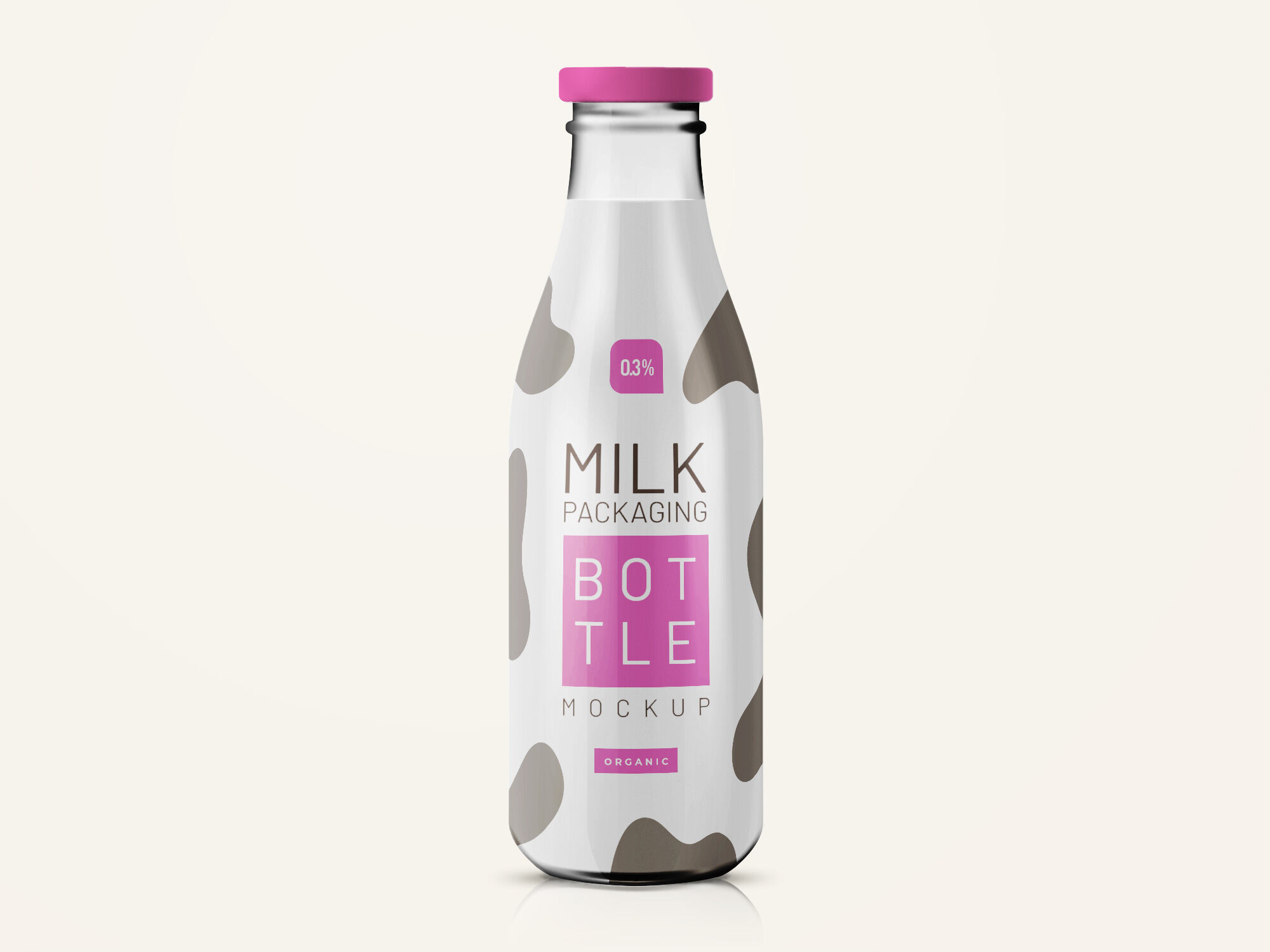 Milk Bottle in Shrink Sleeve Standing in Front View Mockup FREE PSD