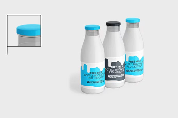 Milk Bottle Mockup in 3 Sights