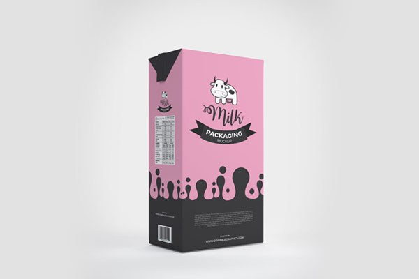 Milk Carton Mockup Standing in the Half-Side View