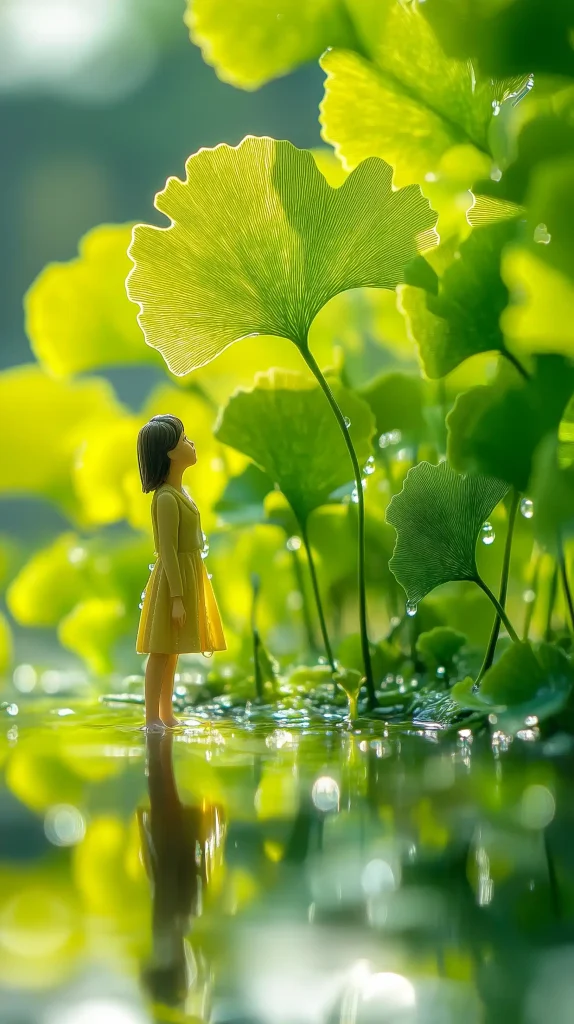 Miniature Photography of Ginkgo Leaves