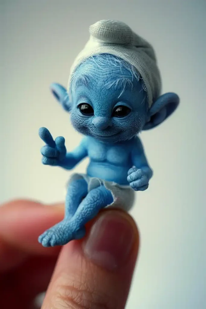 Miniature Smurf on Finger