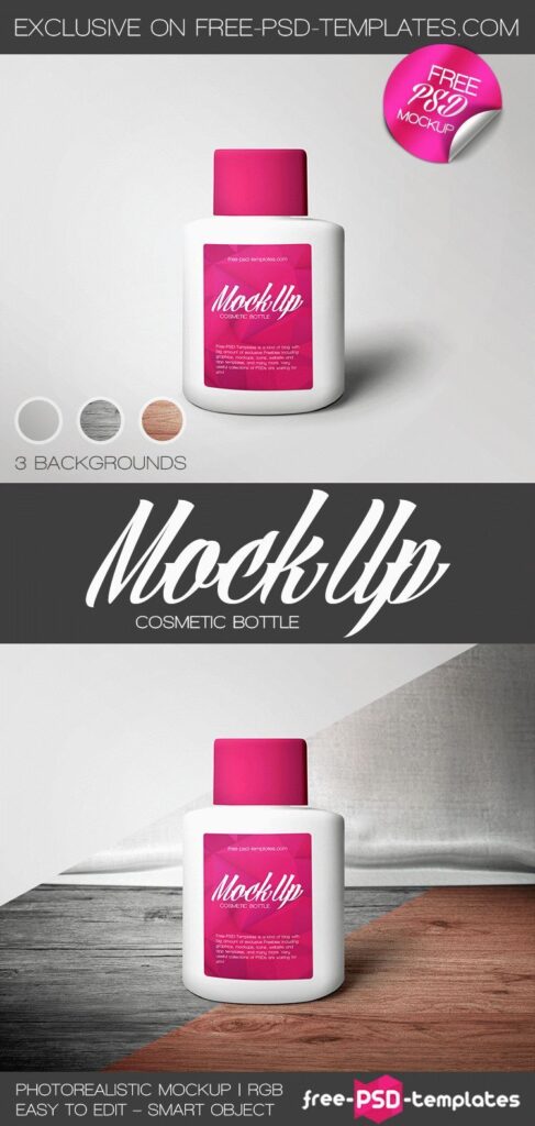 Minimal Font View Cosmetic Bottle Mockup in Different Settings