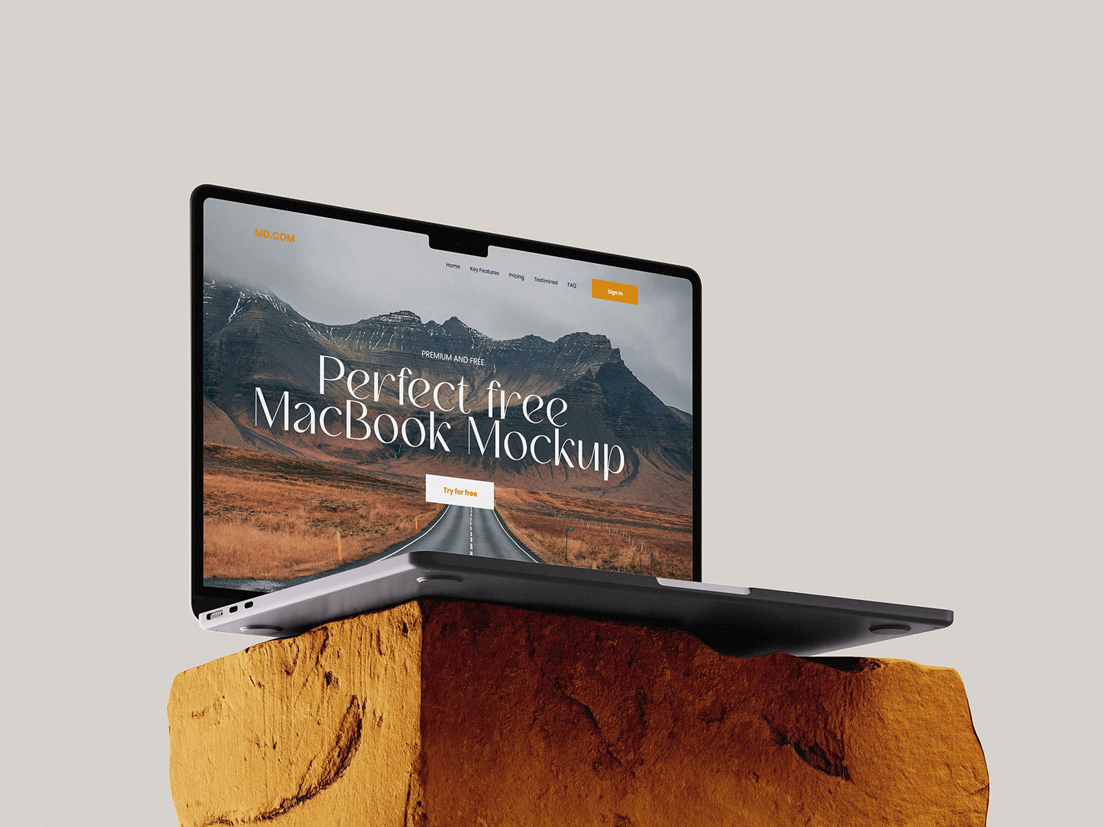 Free Minimal MacBook Mockup on Stone PSD Template