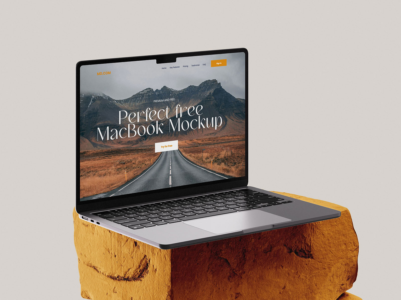 Free Minimal MacBook Mockup on Stone PSD Template