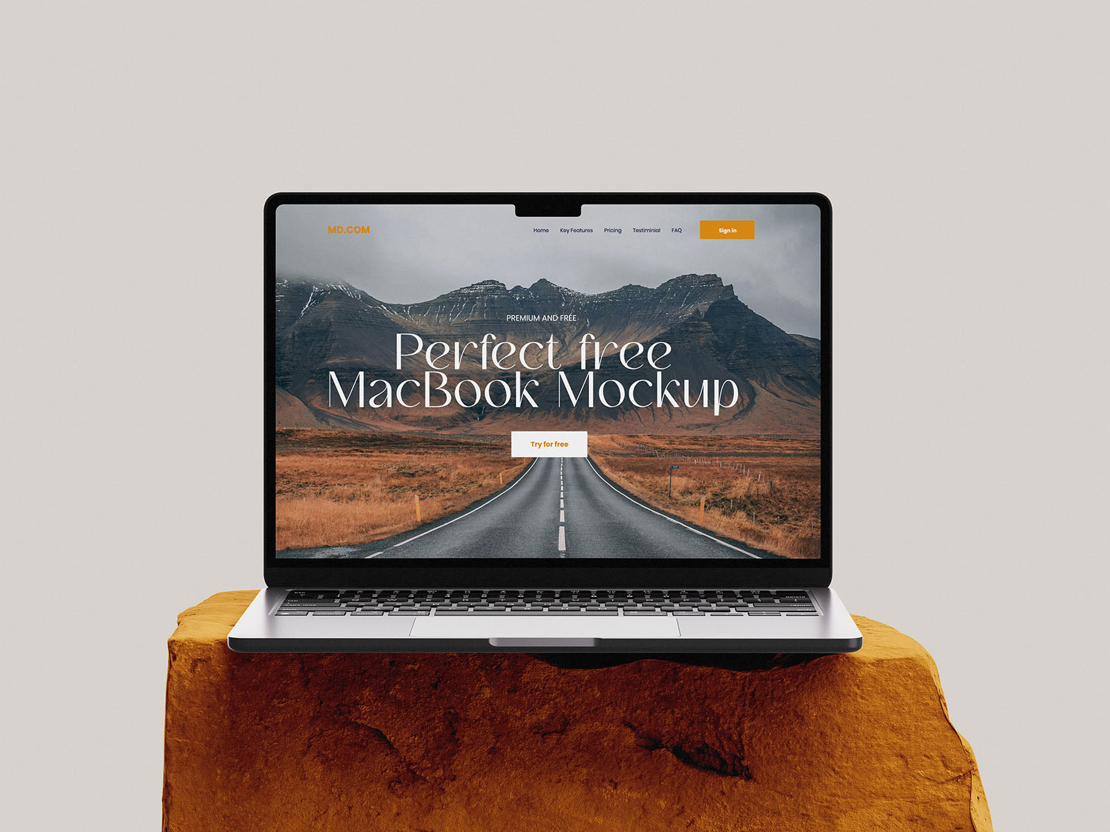 Free Minimal MacBook Mockup on Stone PSD Template