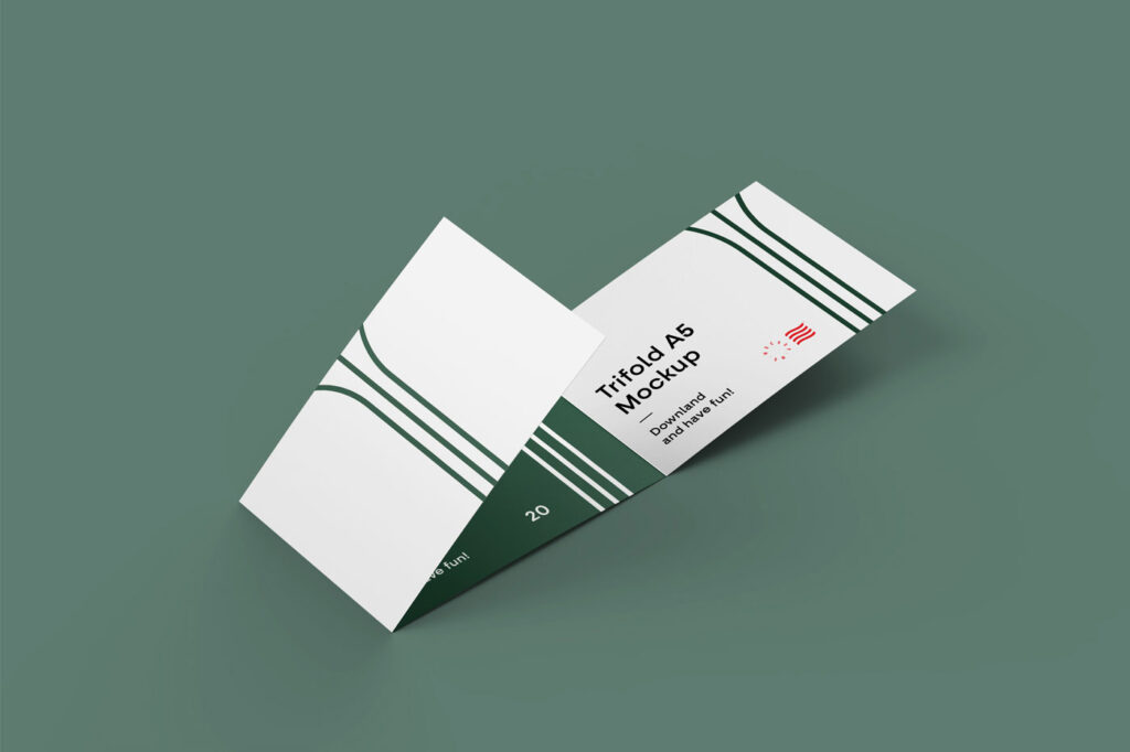 Minimal Mockup Featuring Half Open Tri-Fold Landscape Brochure